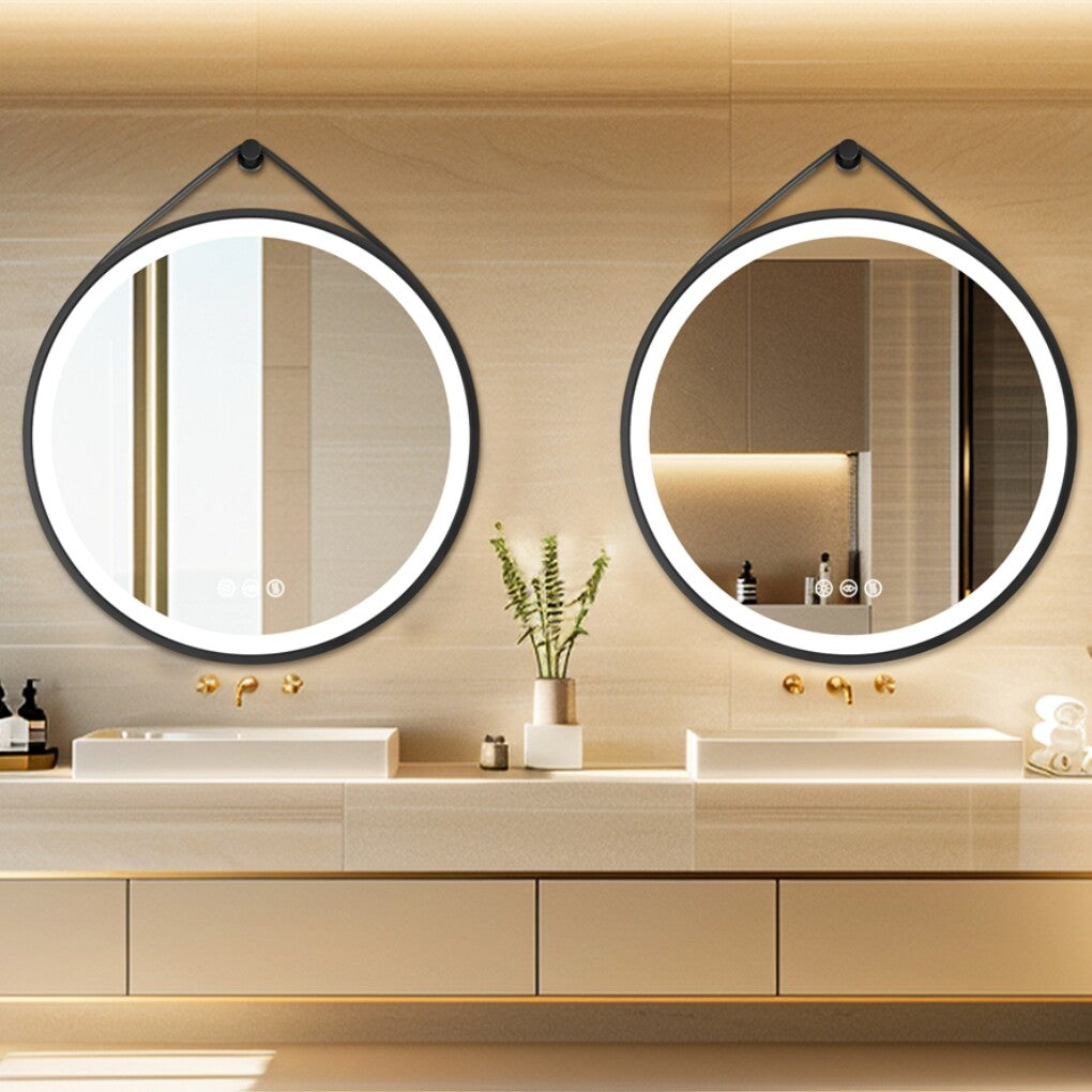 Mirrors: Round LED Bathroom Mirror with Anti-Fog & Black Frame