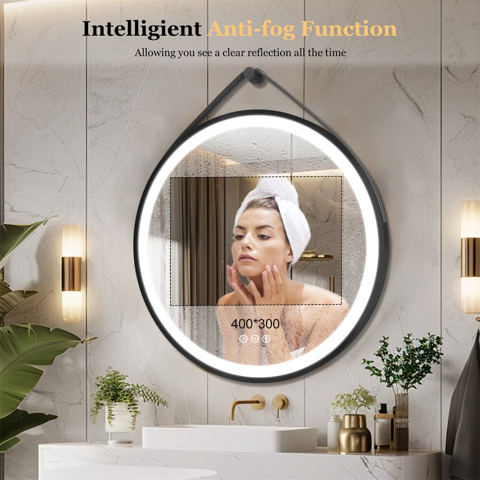 Mirrors: Round LED Bathroom Mirror with Anti-Fog & Black Frame