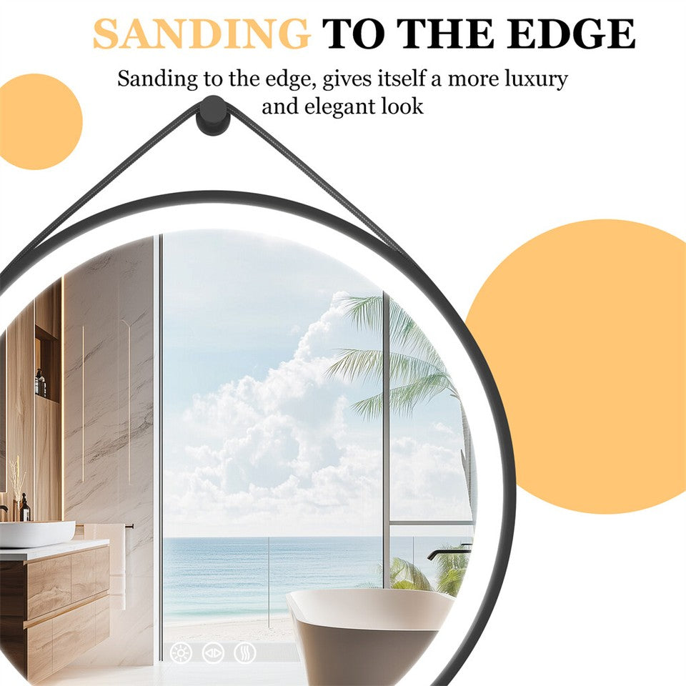 Mirrors: Round LED Bathroom Mirror with Anti-Fog & Black Frame