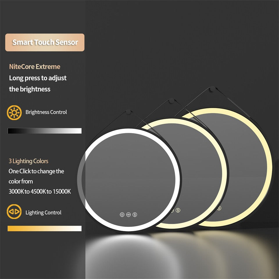 Mirrors: Round LED Bathroom Mirror with Anti-Fog & Black Frame