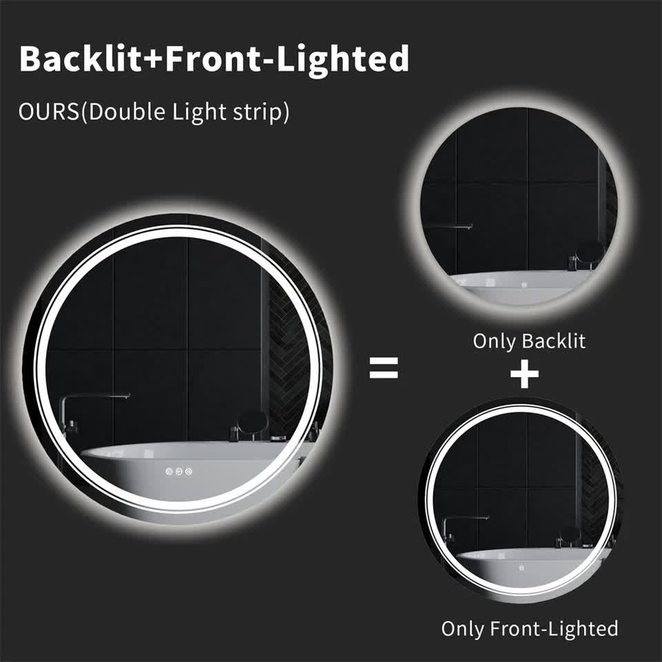 P&P Silver Mirror With White Frame Round LED Bathroom Mirror