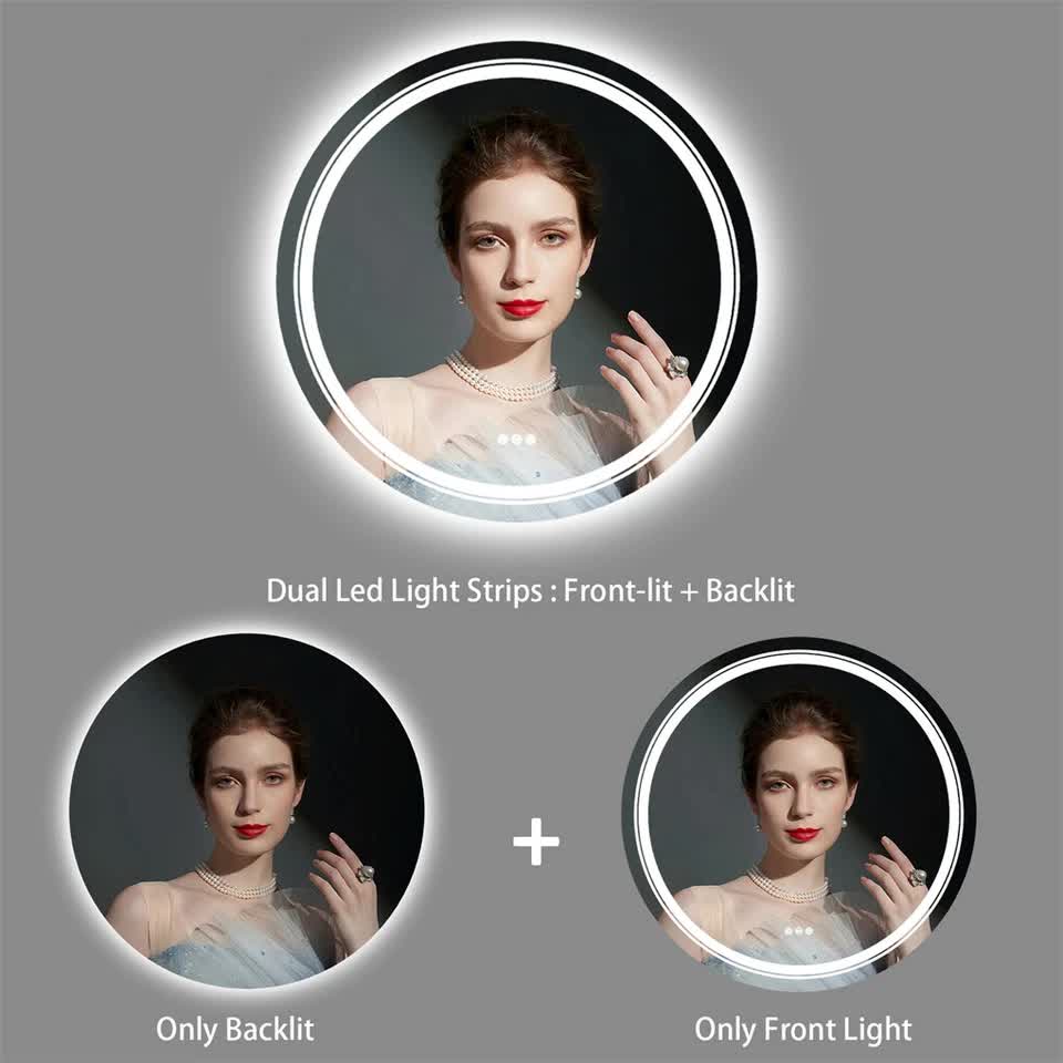 P&P Silver Mirror With White Frame Round LED Bathroom Mirror