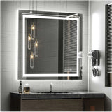 Mirrors: Fin Large Square Wall Mount Smart Led Bathroom Mirror Anti Fog Backlit Vanity Mirror