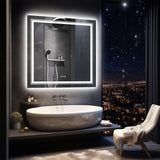 Mirrors: Fin Large Square Wall Mount Smart Led Bathroom Mirror Anti Fog Backlit Vanity Mirror