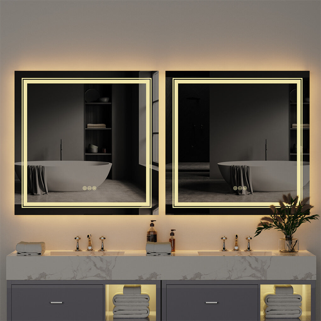 Mirrors: Fin Large Square Wall Mount Smart Led Bathroom Mirror Anti Fog Backlit Vanity Mirror