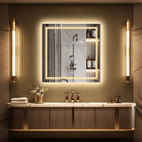 Mirrors: Fin Large Square Wall Mount Smart Led Bathroom Mirror Anti Fog Backlit Vanity Mirror