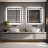 Mirrors: Fin Large Square Wall Mount Smart Led Bathroom Mirror Anti Fog Backlit Vanity Mirror
