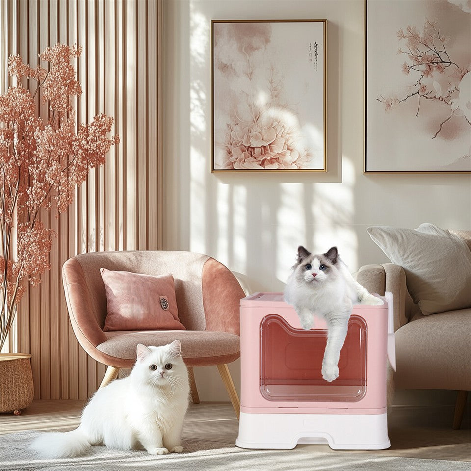 Cat Litter: Xxl Large Cat Litter Box Self-Cleaning No Smell Pet Toilet Box With Tray & Scoop