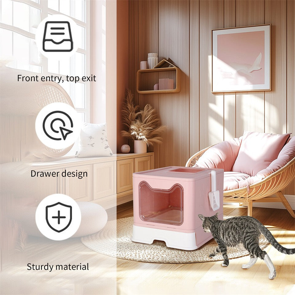 Cat Litter: Xxl Large Cat Litter Box Self-Cleaning No Smell Pet Toilet Box With Tray & Scoop