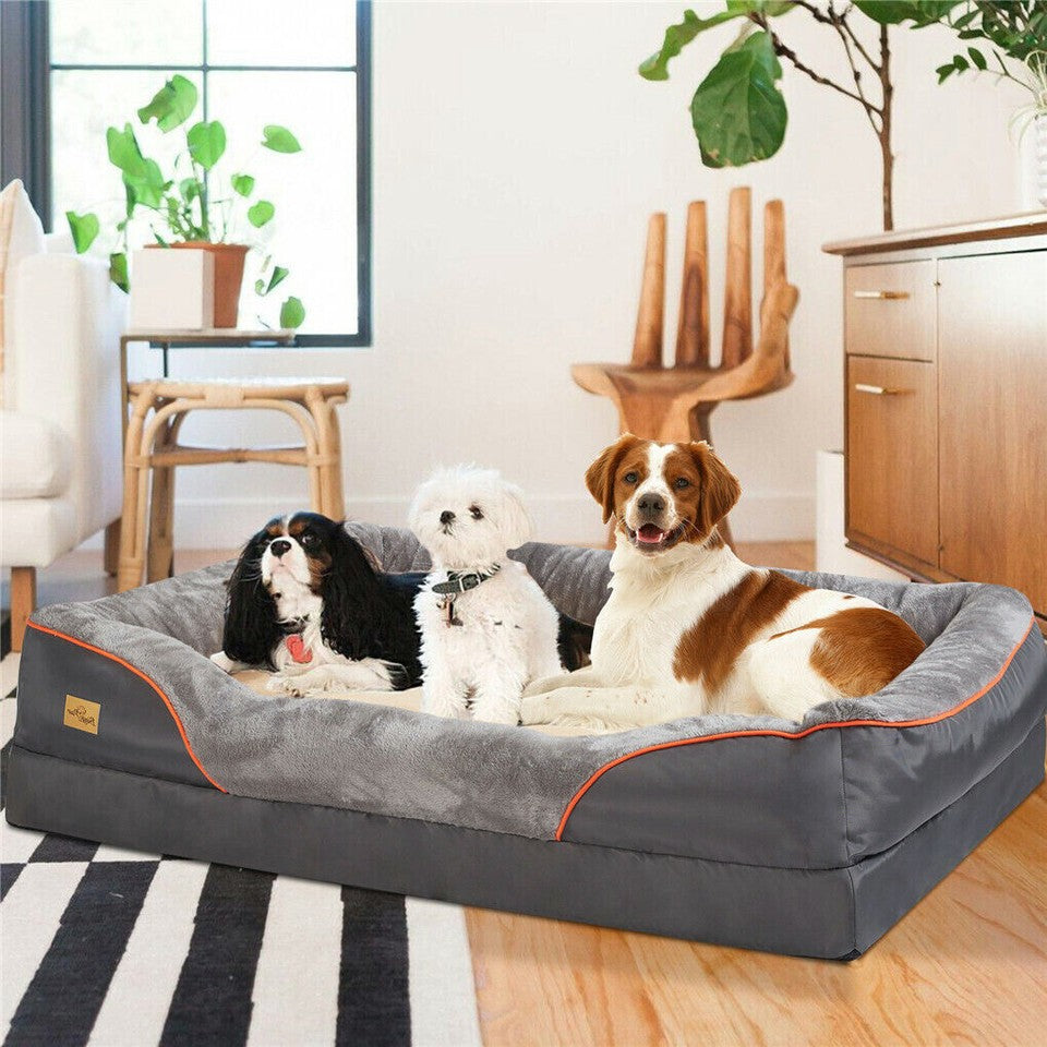 Dog Beds: Memory Foam Dog Sofa with Orthopedic Bed & Rim Pillow
