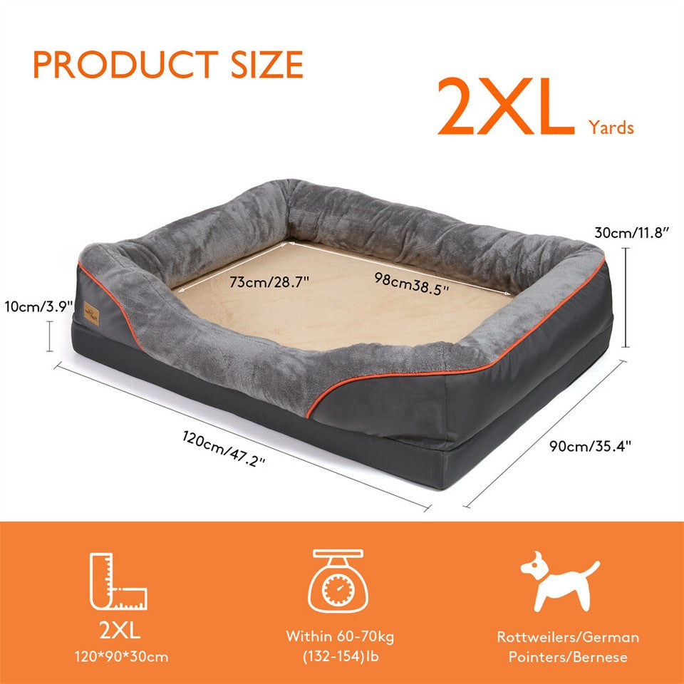Dog Beds: Memory Foam Dog Sofa with Orthopedic Bed & Rim Pillow