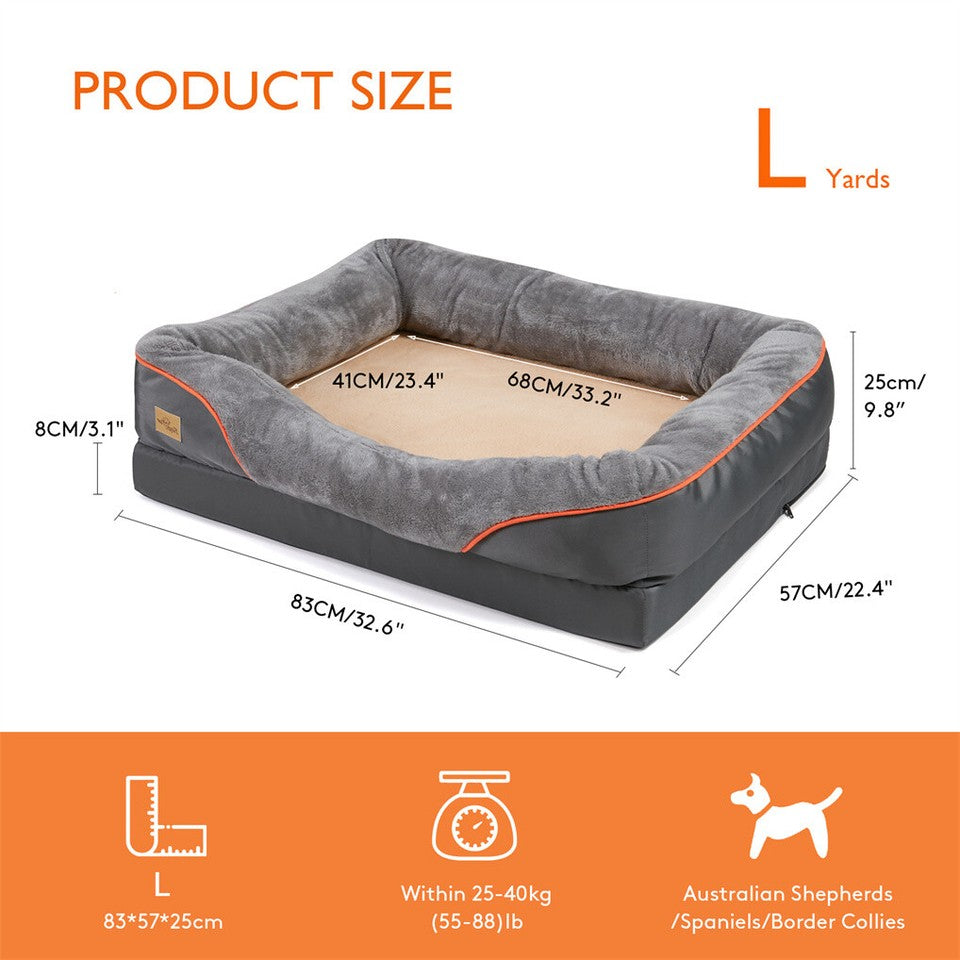 Dog Beds: Memory Foam Dog Sofa with Orthopedic Bed & Rim Pillow