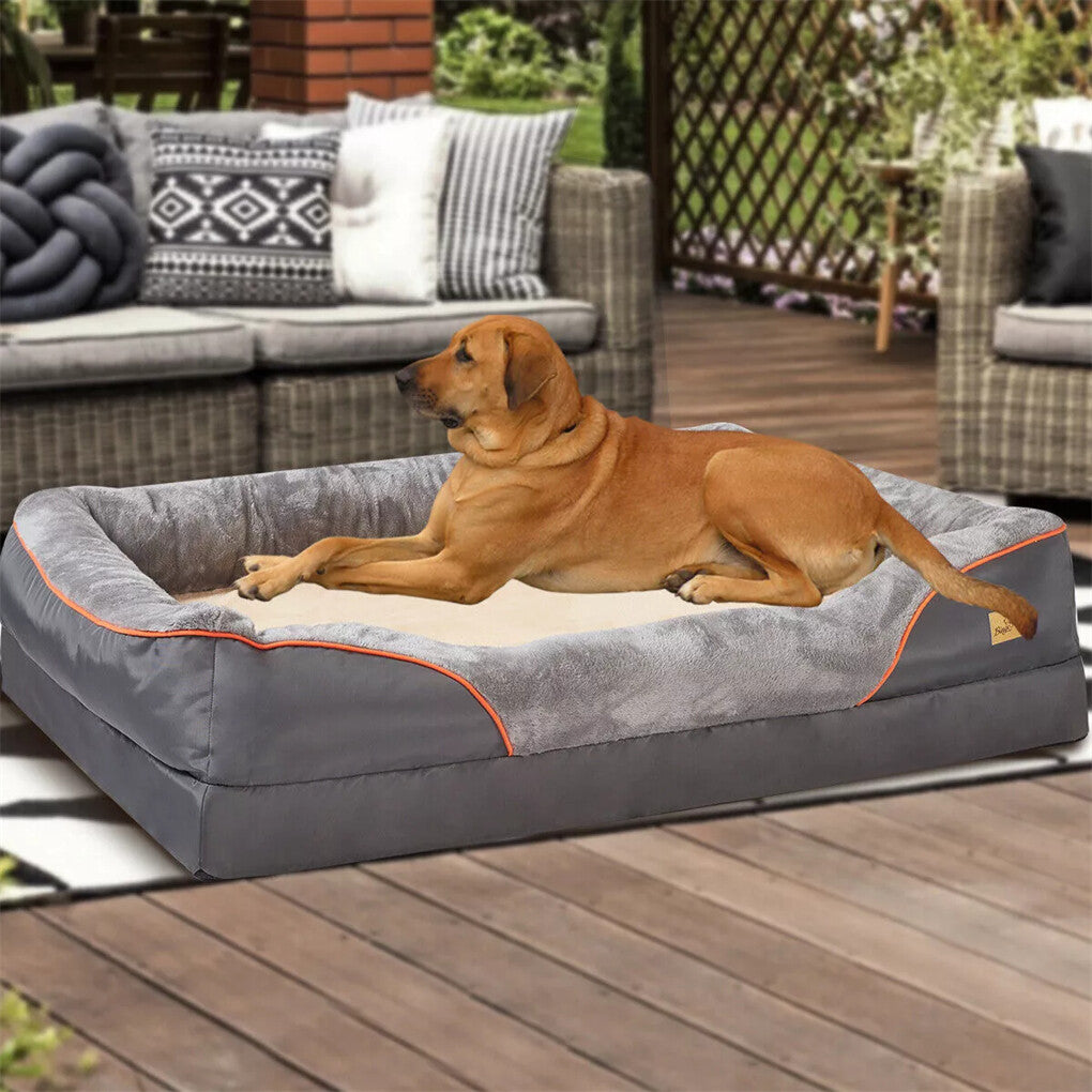 Dog Beds: Memory Foam Dog Sofa with Orthopedic Bed & Rim Pillow