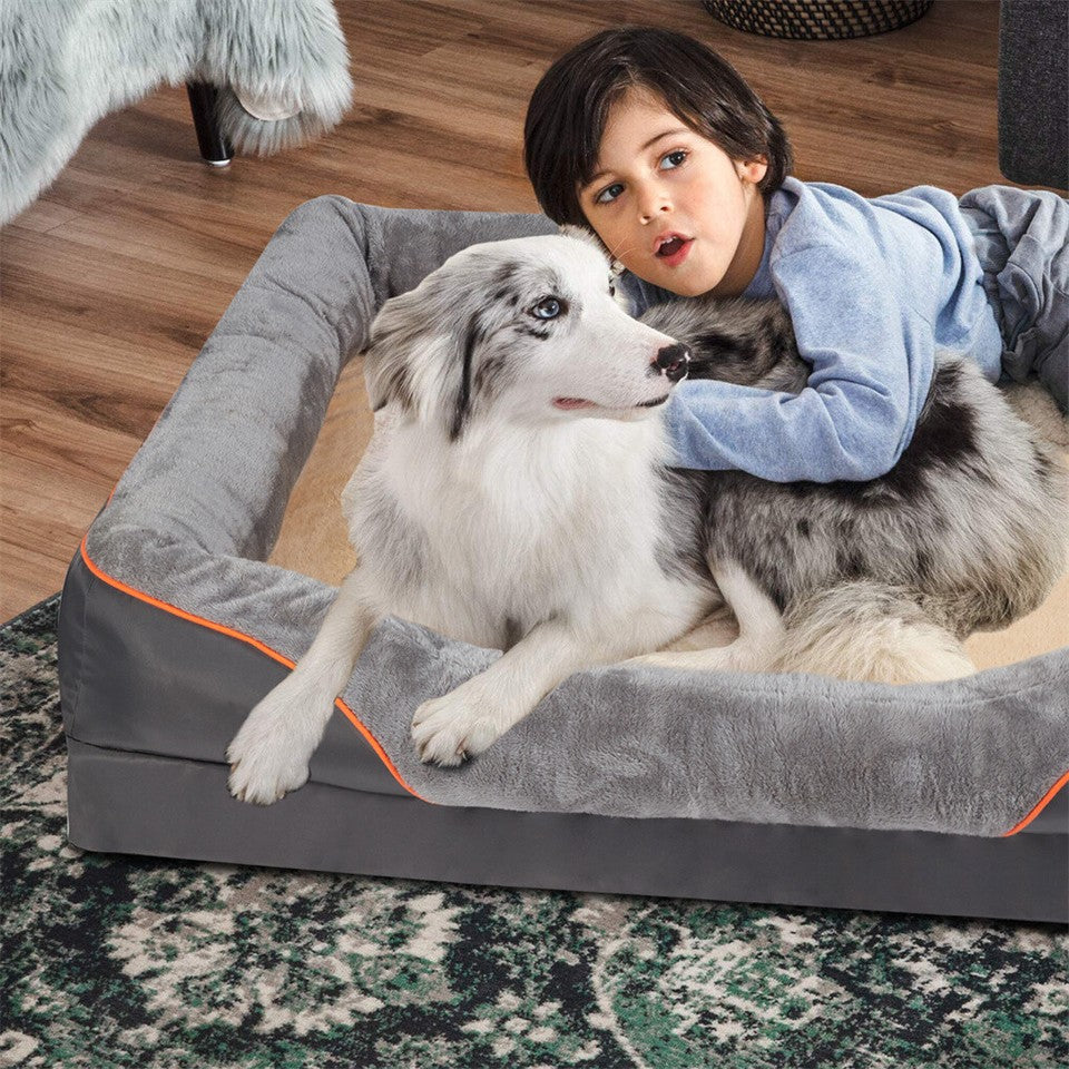 Dog Beds: Memory Foam Dog Sofa with Orthopedic Bed & Rim Pillow