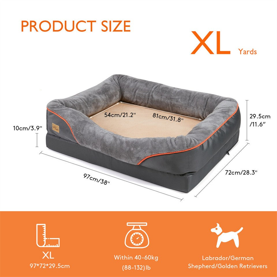 Dog Beds: Memory Foam Dog Sofa with Orthopedic Bed & Rim Pillow
