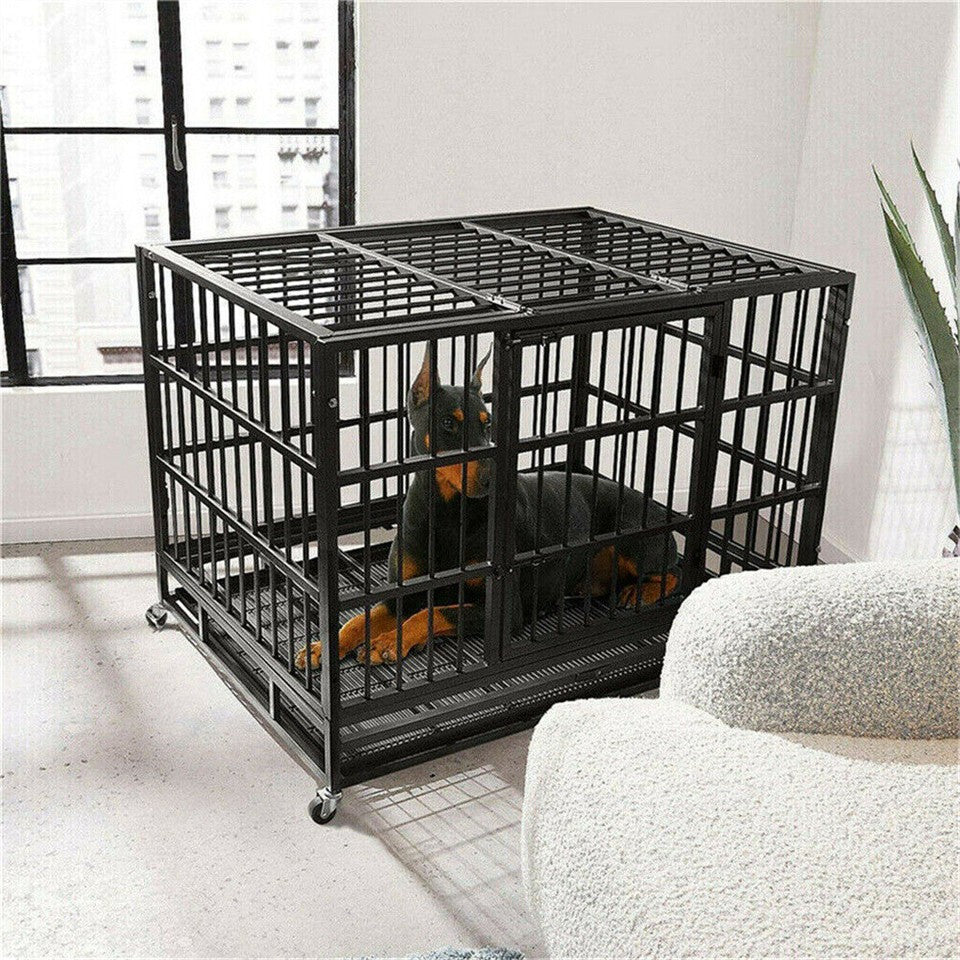 Small Animal Habitats & Cages: Heavy Duty Dog Cage with Lock & Bottom Tray