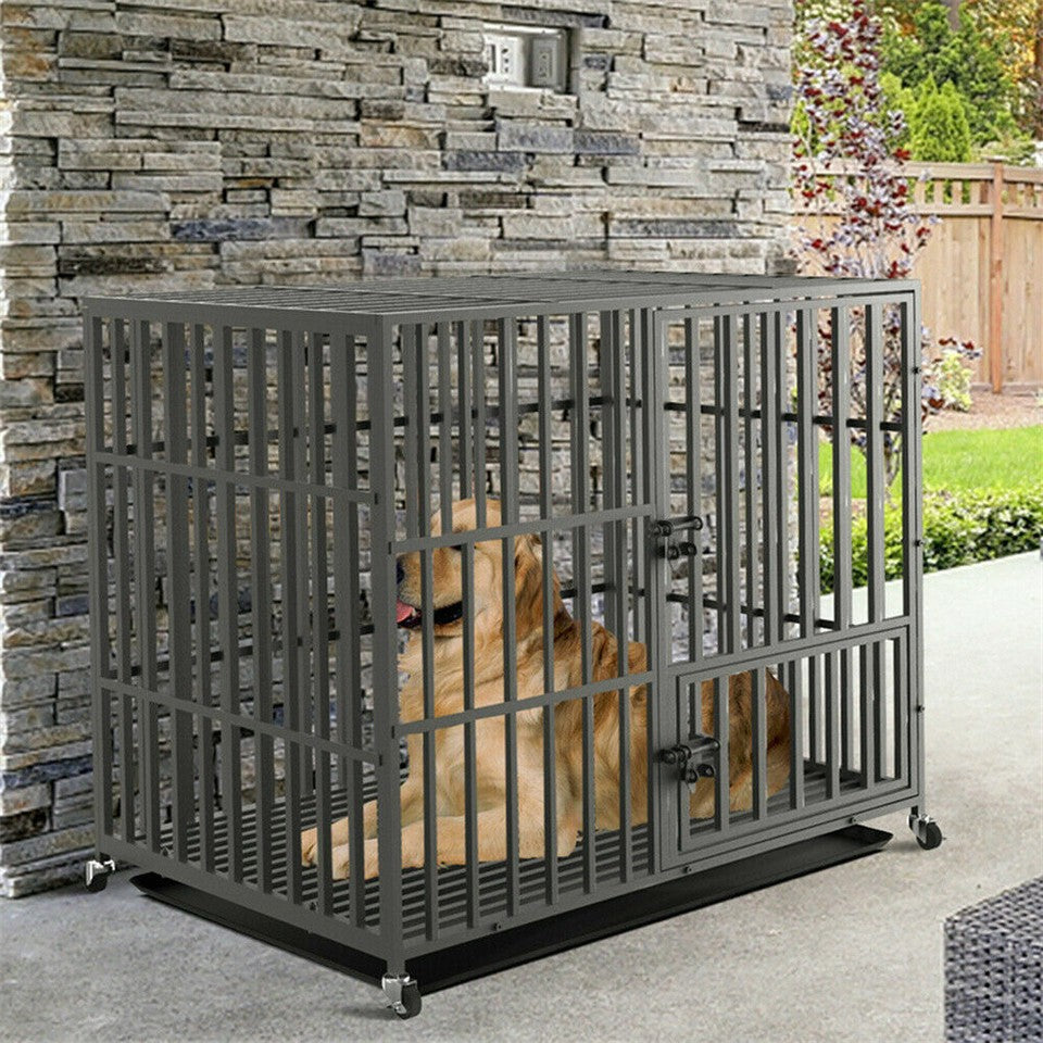 Small Animal Habitats & Cages: Heavy Duty Dog Cage with Lock & Bottom Tray