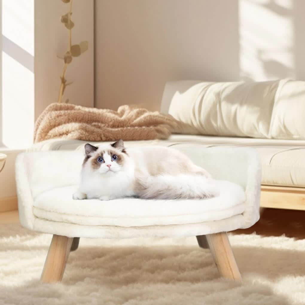 Dog Beds: Pet Sofa Bed with Plush Cushion & Wooden Legs