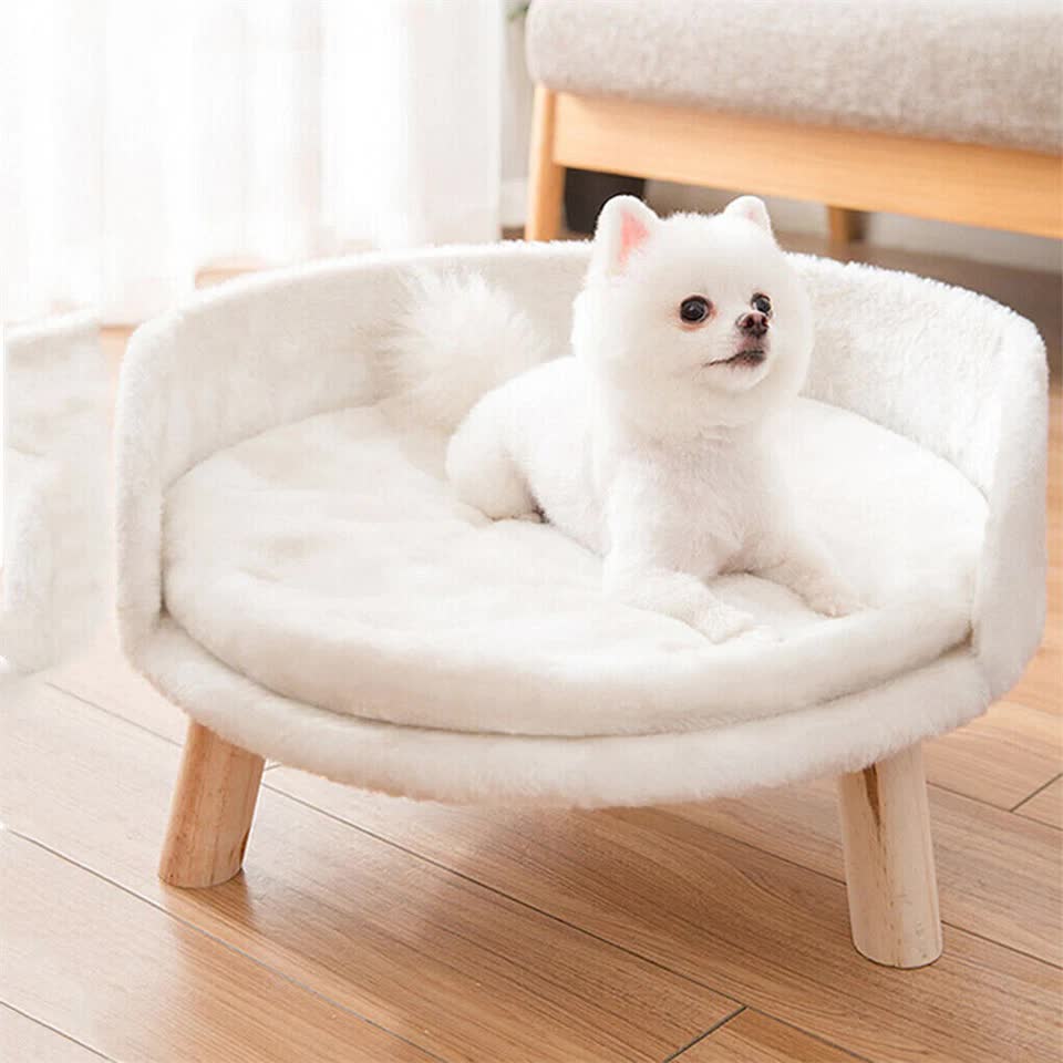 Dog Beds: Pet Sofa Bed with Plush Cushion & Wooden Legs