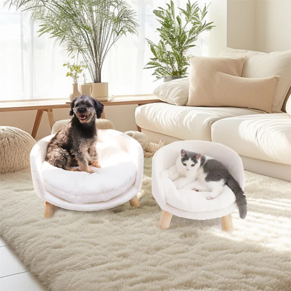 Dog Beds: Pet Sofa Bed with Plush Cushion & Wooden Legs