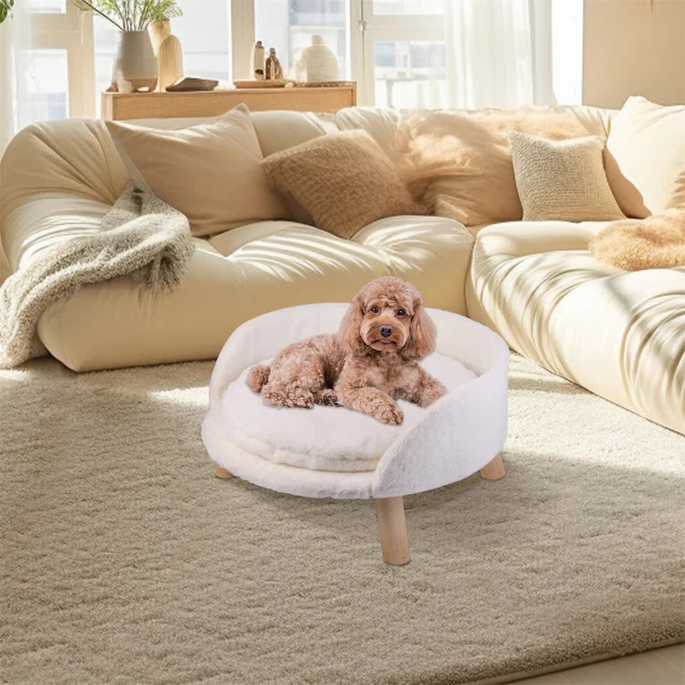 Dog Beds: Pet Sofa Bed with Plush Cushion & Wooden Legs