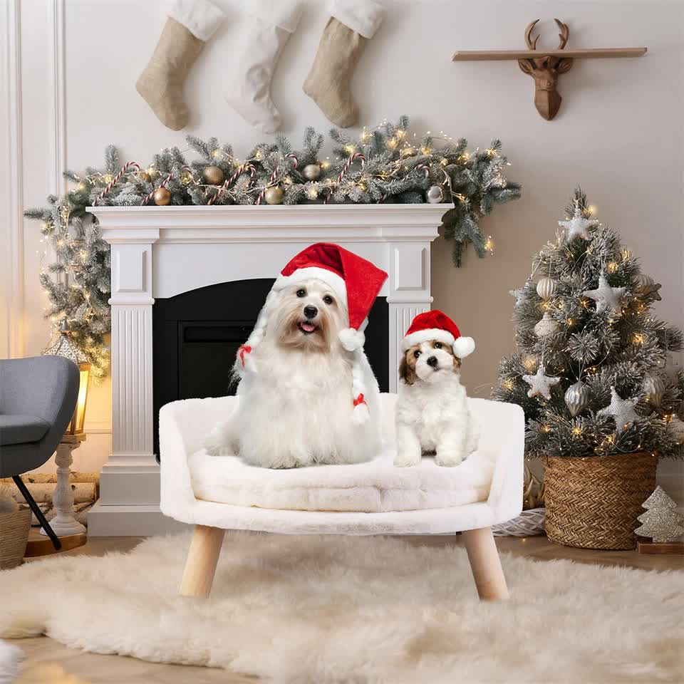 Dog Beds: Pet Sofa Bed with Plush Cushion & Wooden Legs