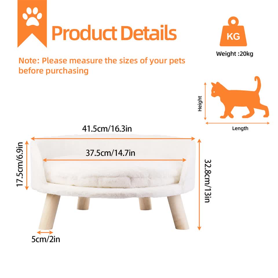 Dog Beds: Pet Sofa Bed with Plush Cushion & Wooden Legs