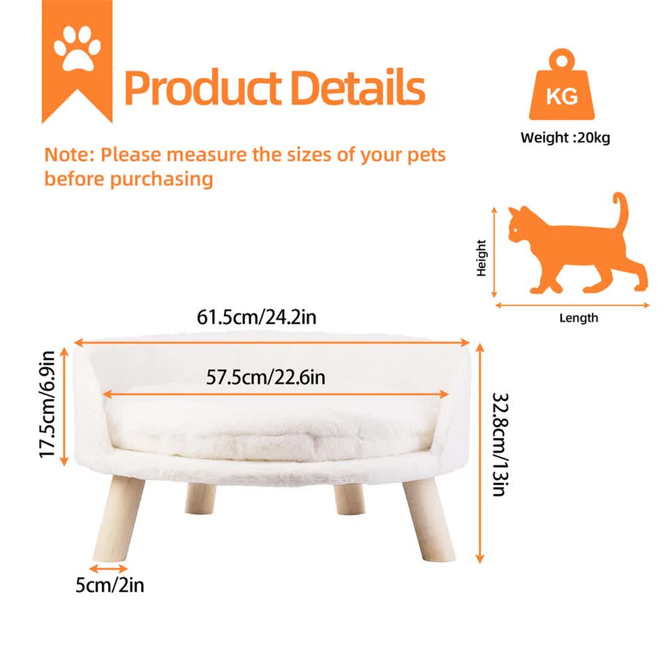 Dog Beds: Pet Sofa Bed with Plush Cushion & Wooden Legs