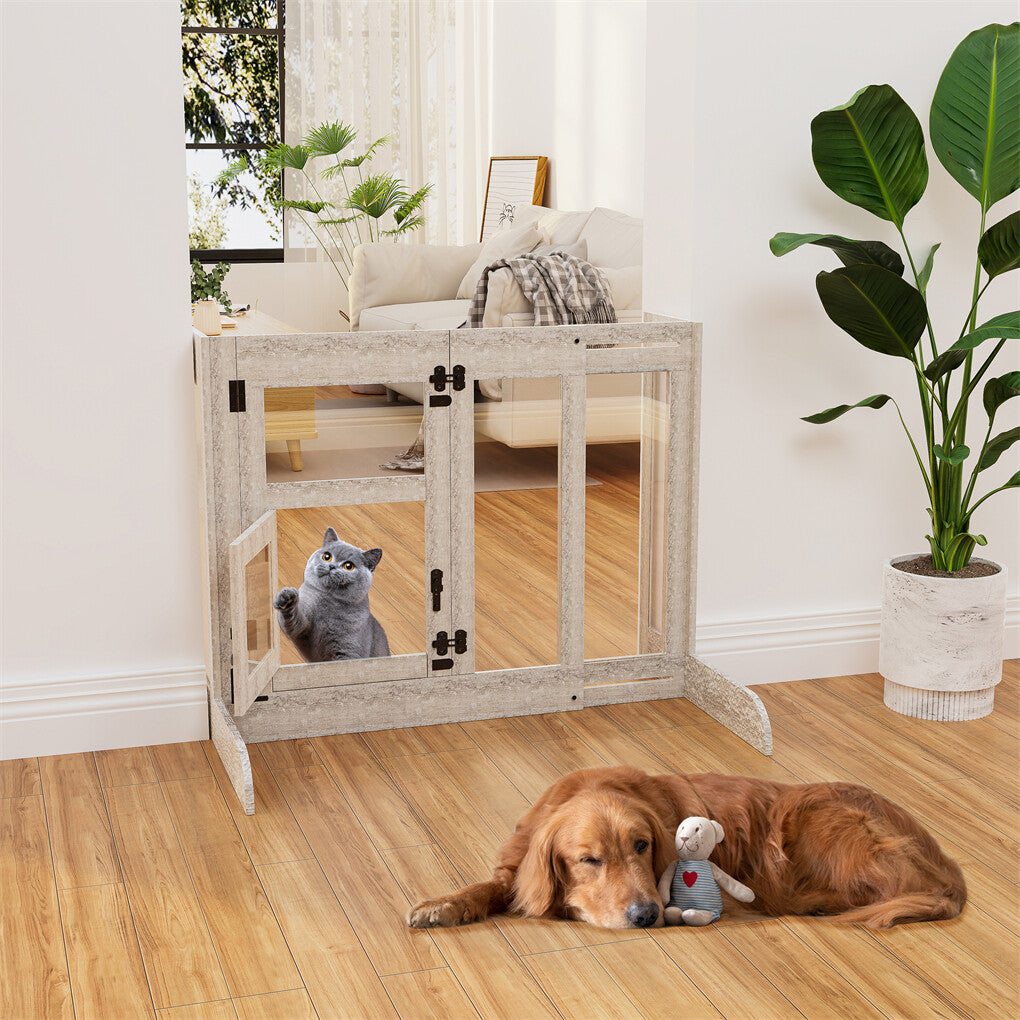 Dog Playpens & Gates: 32" Tall Dog Door Gate Freestanding Adjustable Pet Barrier Gate Doorways Stairs