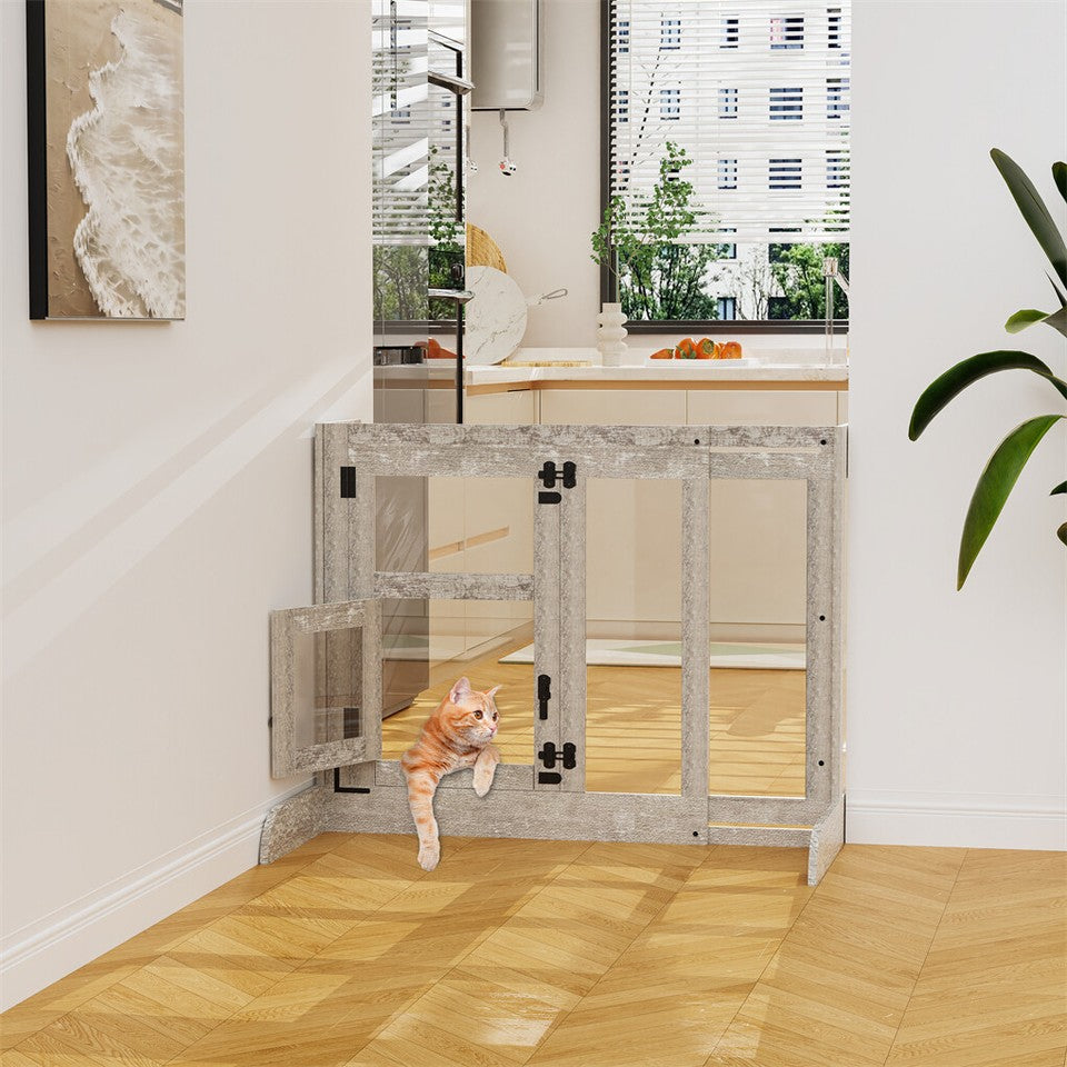 Dog Playpens & Gates: 32" Tall Dog Door Gate Freestanding Adjustable Pet Barrier Gate Doorways Stairs