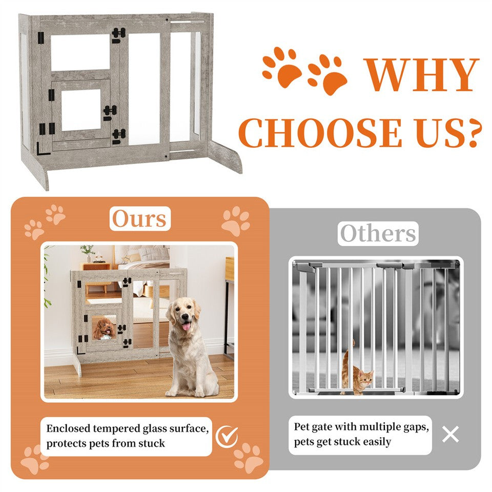 Dog Playpens & Gates: 32" Tall Dog Door Gate Freestanding Adjustable Pet Barrier Gate Doorways Stairs