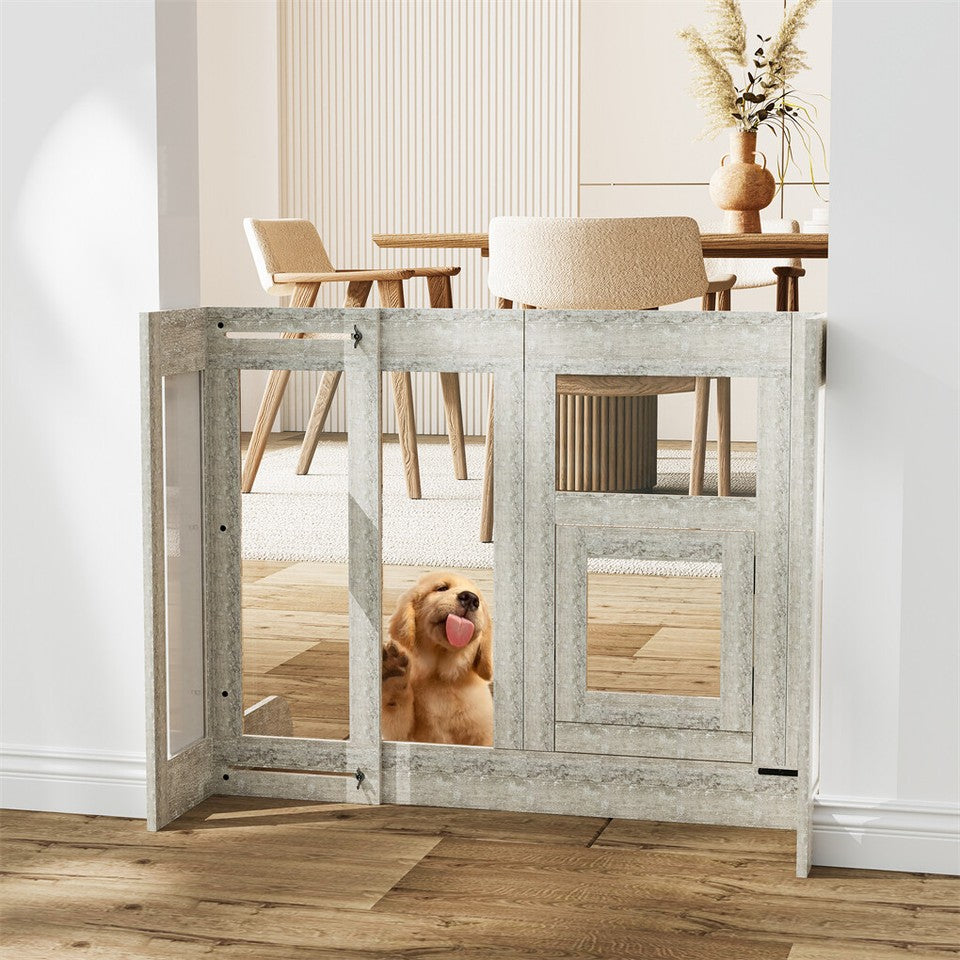 Dog Playpens & Gates: FIN 32" Tall Dog Door Gate Freestanding Adjustable Pet Barrier Gate Doorways Stairs