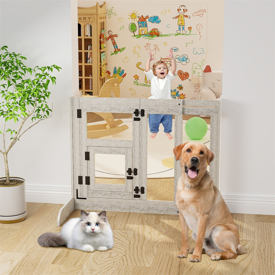 Dog Playpens & Gates: FIN 32" Tall Dog Door Gate Freestanding Adjustable Pet Barrier Gate Doorways Stairs