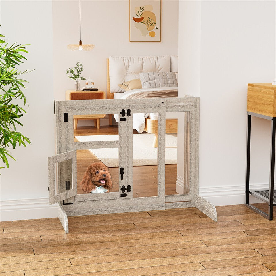 Dog Playpens & Gates: FIN 32" Tall Dog Door Gate Freestanding Adjustable Pet Barrier Gate Doorways Stairs