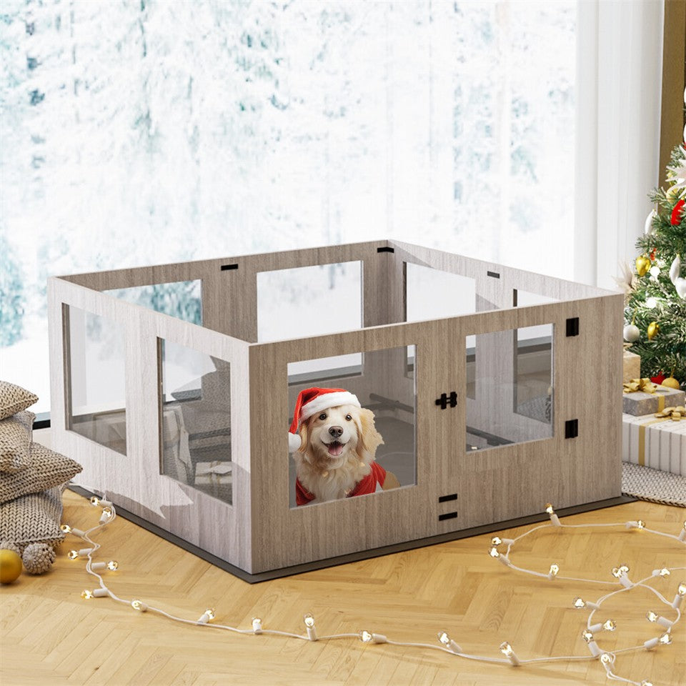 Dog Playpens & Gates: Fin Xl Safest Tempered Glass Dog Whelping Pen Box Shatter-Proof Playpen Exercise Box