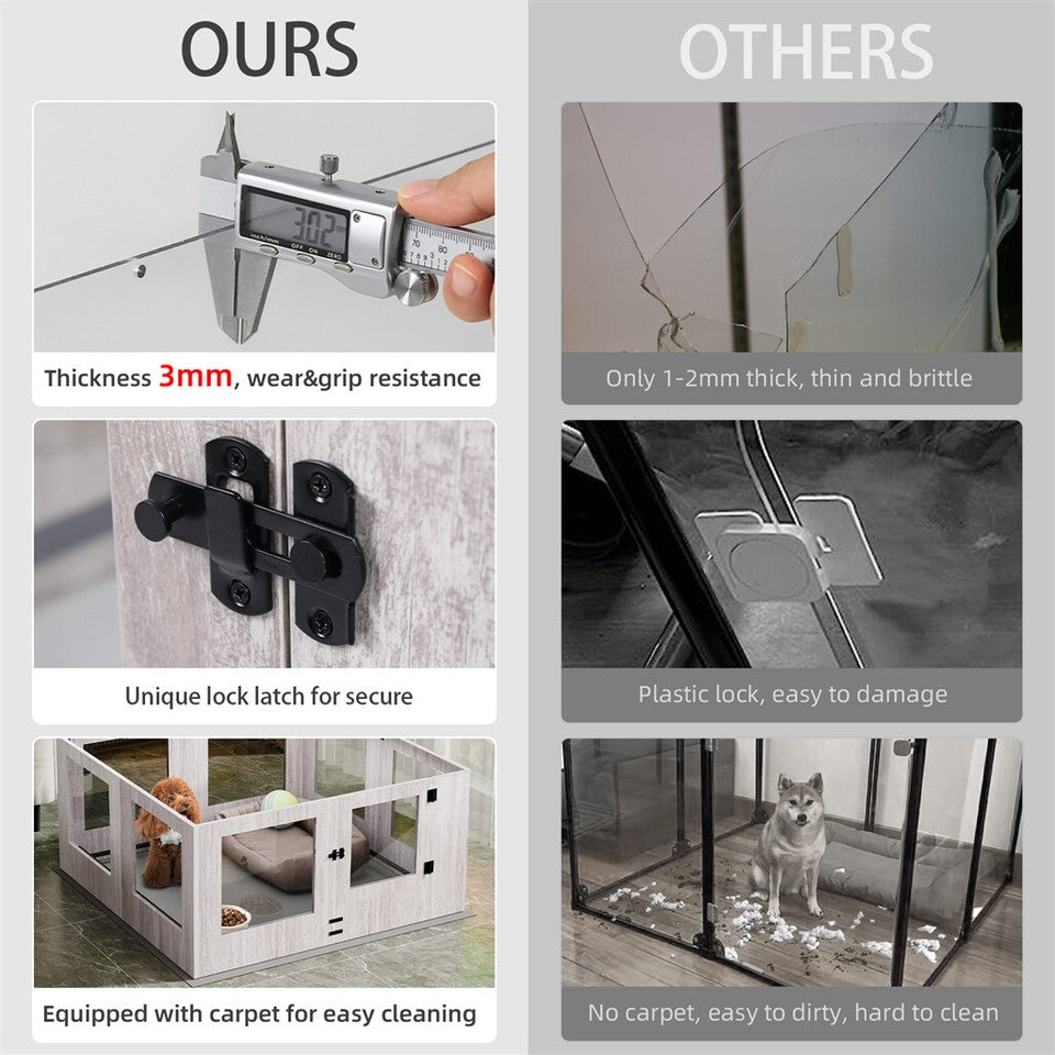 Dog Playpens & Gates: Fin Xl Safest Tempered Glass Dog Whelping Pen Box Shatter-Proof Playpen Exercise Box