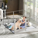 Dog Playpens & Gates: 81cm Highest Acrylic Dog Whelping Pen Box Safe Aluminum Frame Pet Playpen w/ Mat