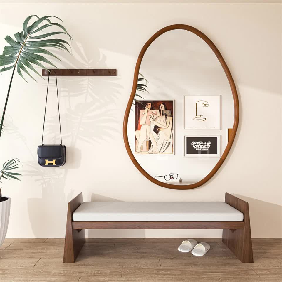 Mirrors: Wooden Frame Wall Mirror - Entryway & Hall Decor