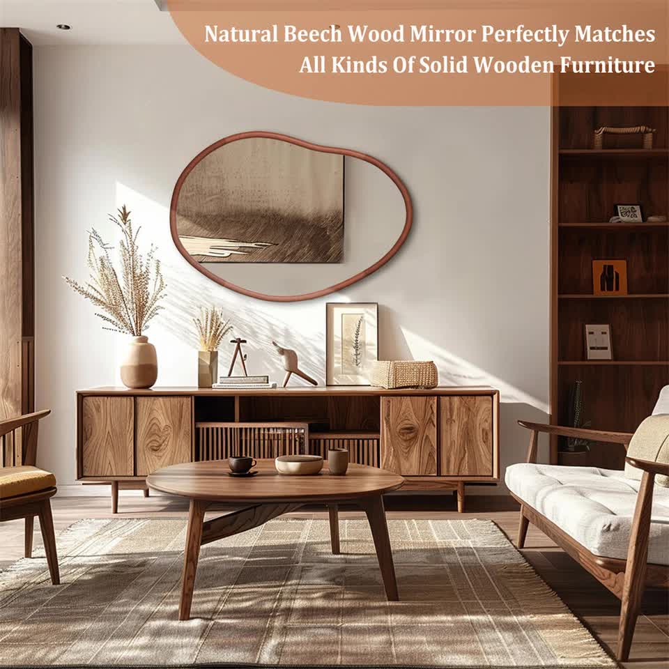 Mirrors: Wooden Frame Wall Mirror - Entryway & Hall Decor