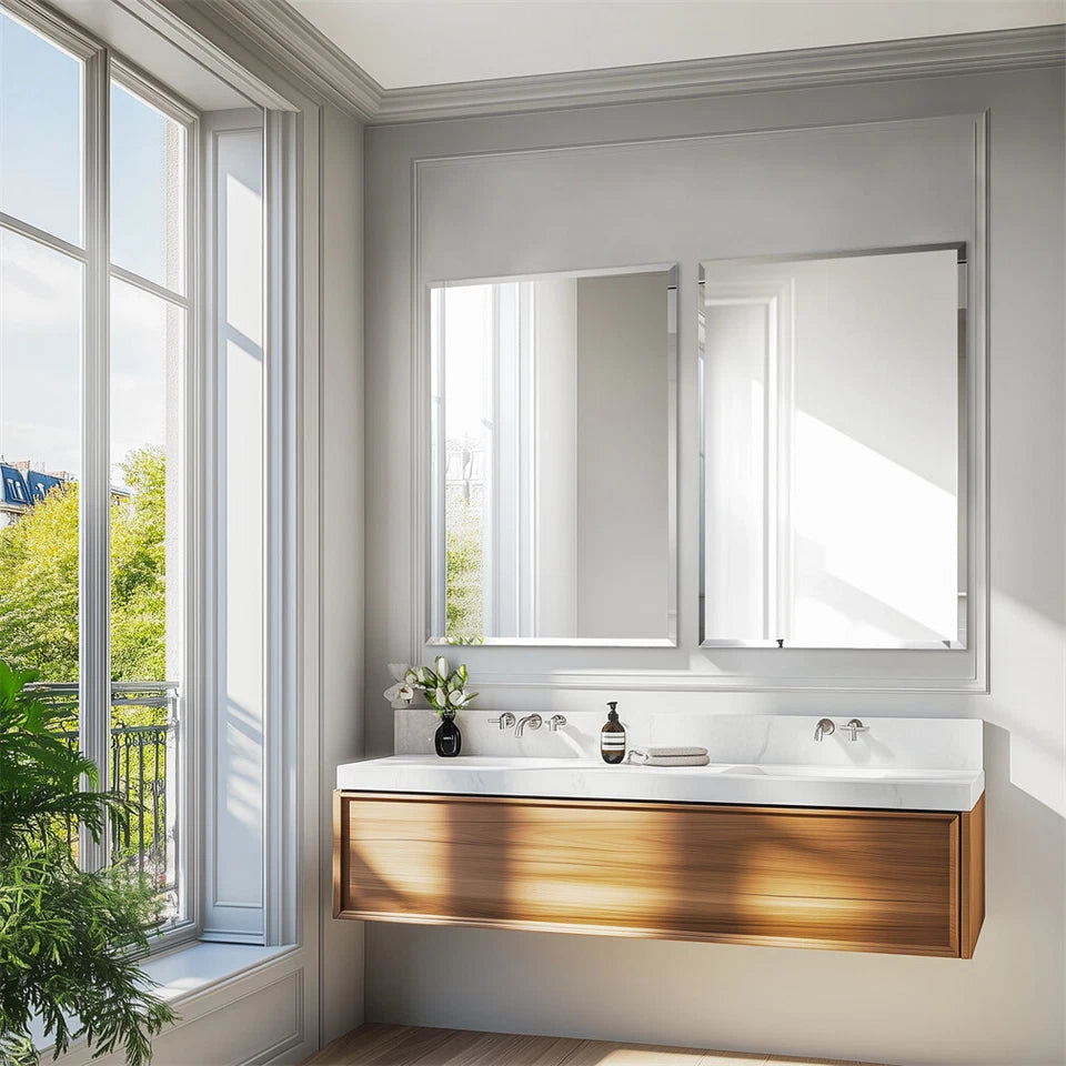 Mirrors: P&P Silver Rectangular Wall Mirror 50x70cm Frameless Beveled Edge Glass for Modern Rooms