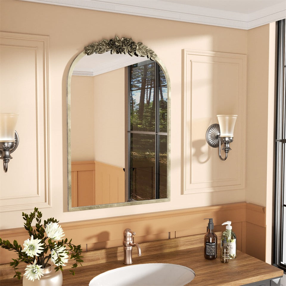 Mirrors: Elegant Rose - Designed Baroque Brass Arched Mirror