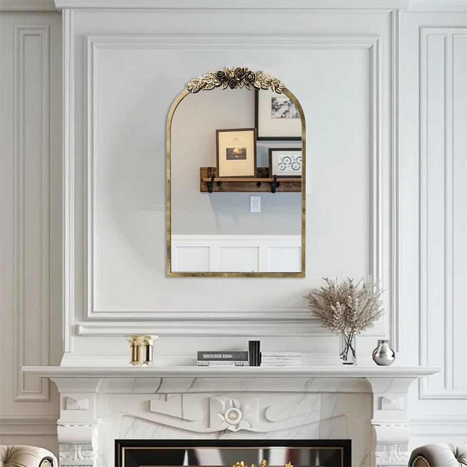 Mirrors: Elegant Rose - Designed Baroque Brass Arched Mirror