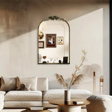 Antique Baroque Arched Wall Mirror Rose Edge Decorative Mirror Fireplace Entryway