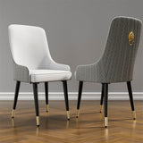 Kitchen & Dining Chairs: High-End Grey Dining Chairs Set of 2 Faux Leather Upholstered Kitchen Chairs with Gold Lion Head