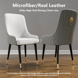 Kitchen & Dining Chairs: High-End Grey Dining Chairs Set of 2 Faux Leather Upholstered Kitchen Chairs with Gold Lion Head