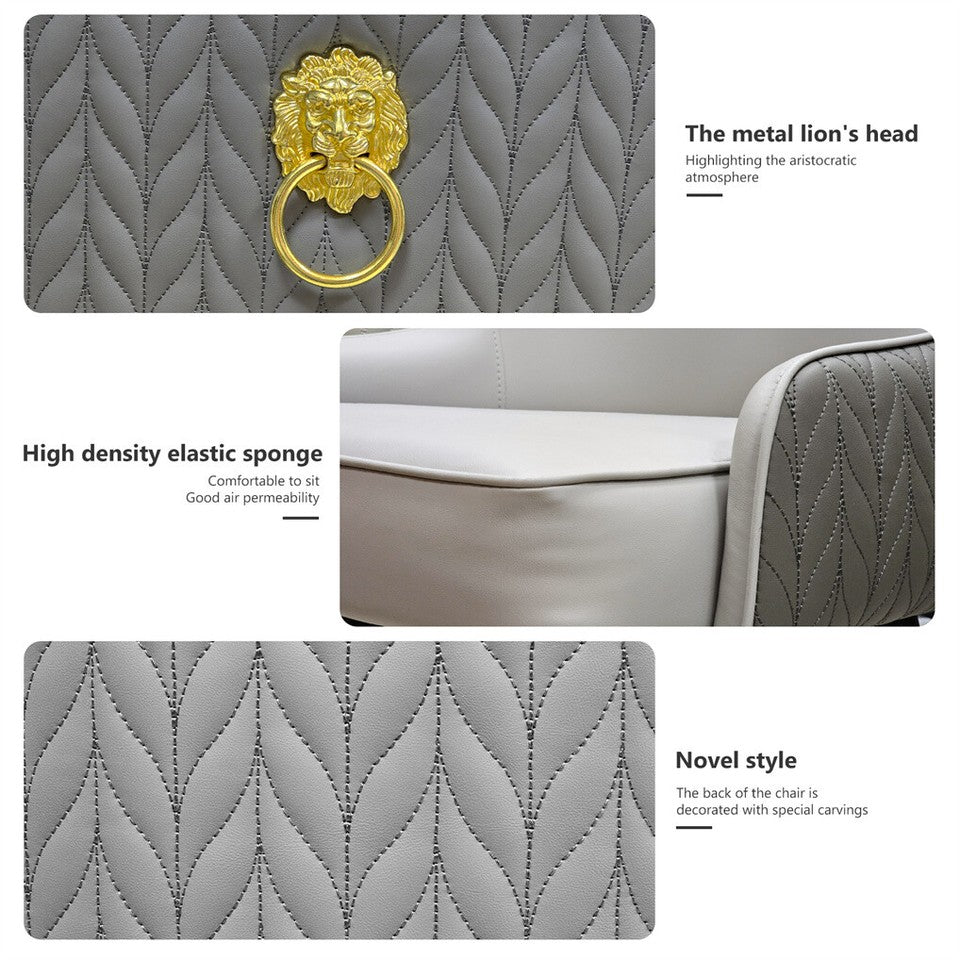 Kitchen & Dining Chairs: High-End Grey Dining Chairs Set of 2 Faux Leather Upholstered Kitchen Chairs with Gold Lion Head