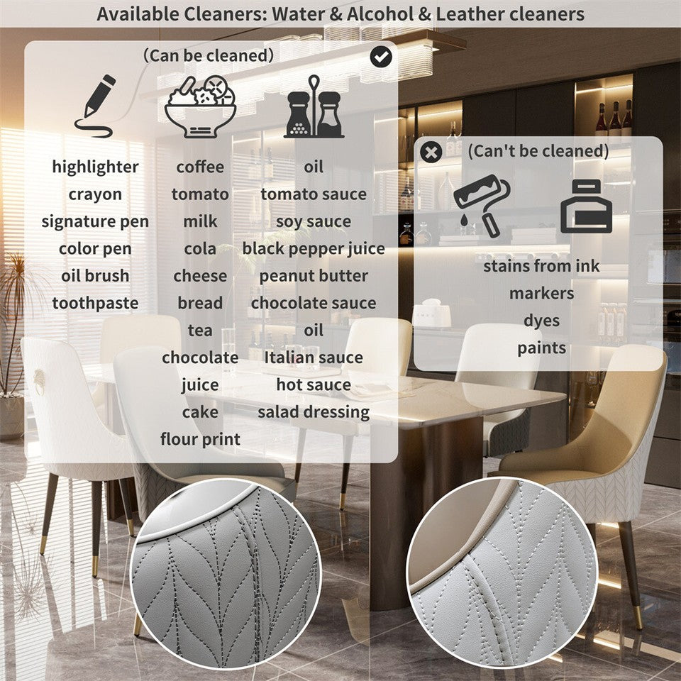 Kitchen & Dining Chairs: High-End Grey Dining Chairs Set of 2 Faux Leather Upholstered Kitchen Chairs with Gold Lion Head