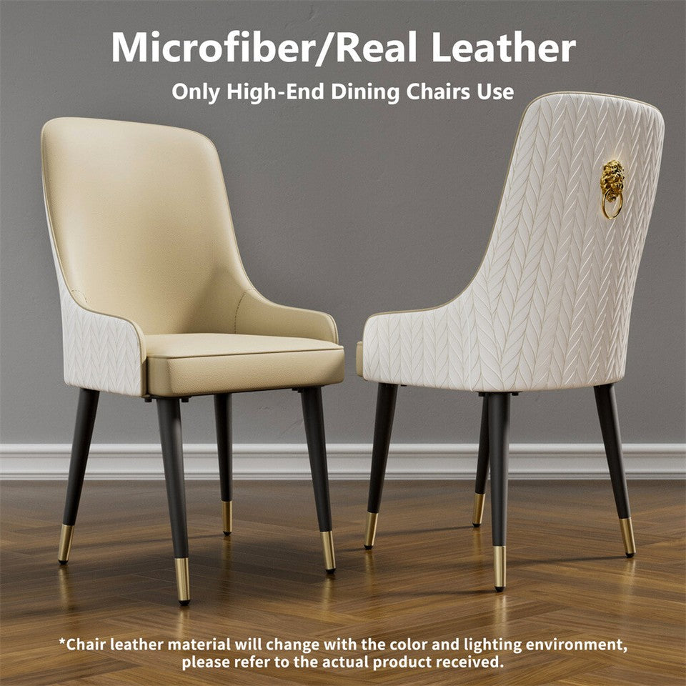 Kitchen & Dining Chairs: High-End Dining Chairs Set of 2 Faux Leather Upholstered Kitchen Chairs with Gold Lion Head