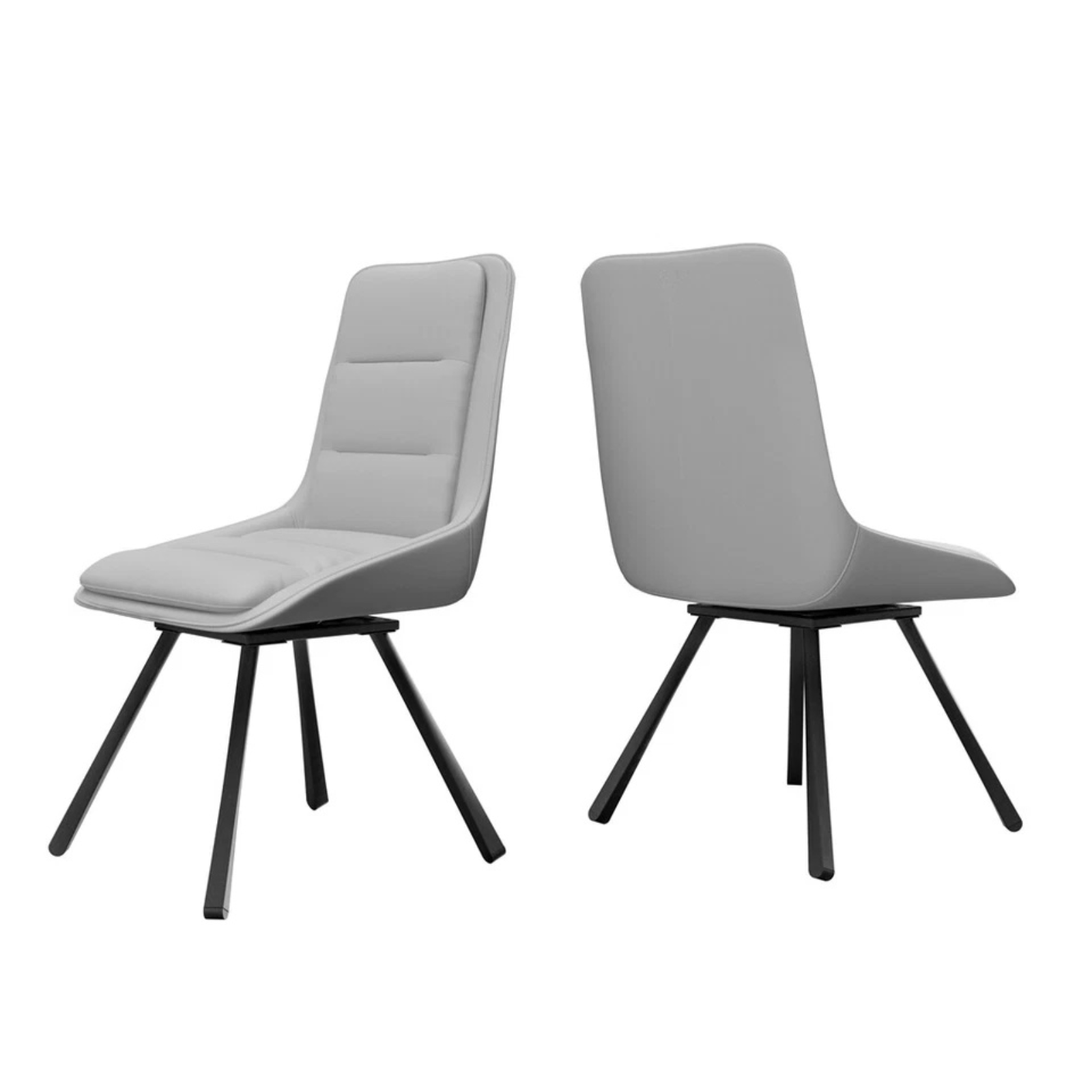 Kitchen & Dining Chairs: P&P Light Grey Set Of 2 Faux Leather Dining Chairs With Black Metal Legs Padded Modern Seats