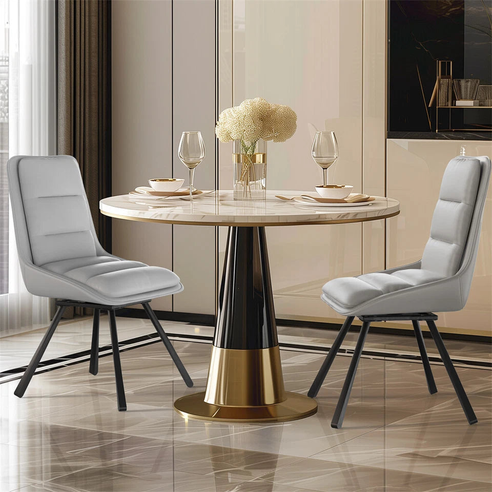 Kitchen & Dining Chairs: P&P Light Grey Set Of 2 Faux Leather Dining Chairs With Black Metal Legs Padded Modern Seats
